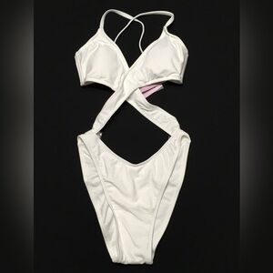 Wild Fable Size S White Cross Front Cut Out Extra Cheeky One Piece Swimsuit